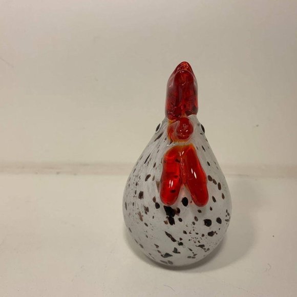 White Art Glass Chicken With Brown Spots - Picture 2 of 6
